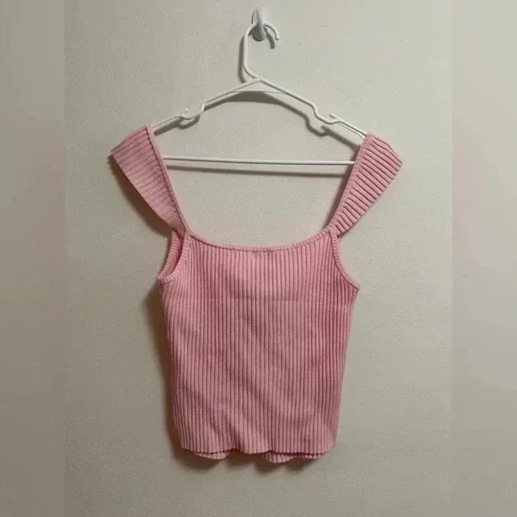 NWT - Urban Outfitters - Kimchi Blue - Pink Baby Doll Bow Ribbed Tank - Size L - Picture 8 of 8